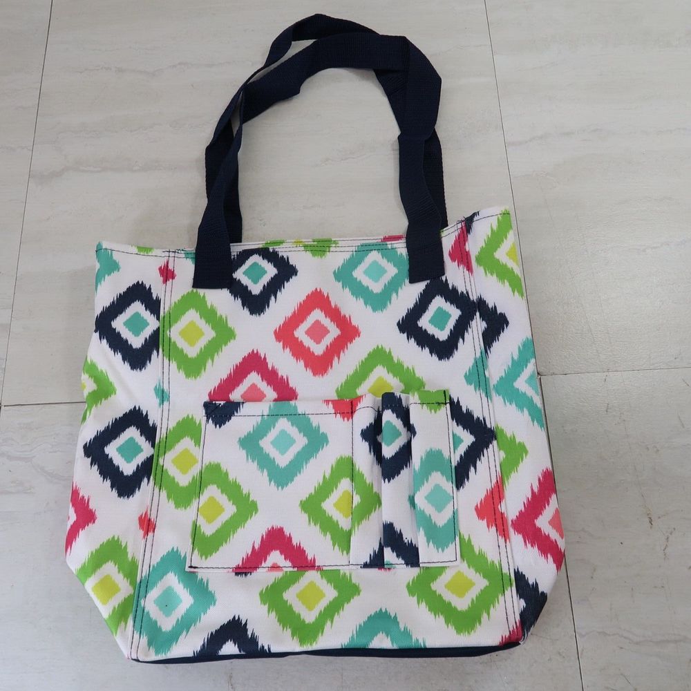 THIRTY ONE Tall Organizing Tote White Blue Diamon Pattern Bag 13in tall x 10in w